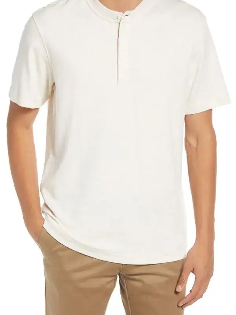 NWOT Theory Men’s Button Henley Short Sleeve Shirt in Oat | Size XL